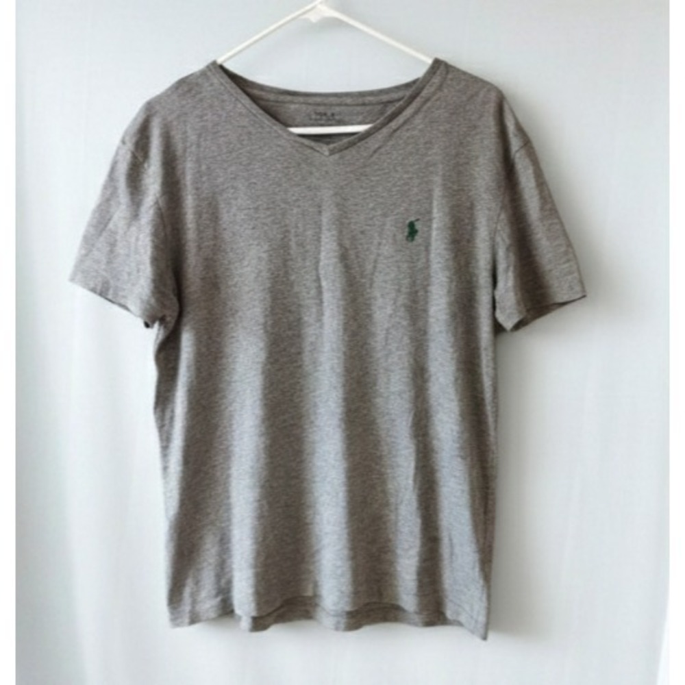 Polo Ralph Lauren V-Neck T-Shirt Medium Gray Green Pony Classic Fit Short Sleeve